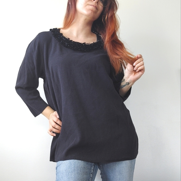 Talbots rsvp | black long sleeved sweater with beaded collar plus sized - Picture 7 of 7
